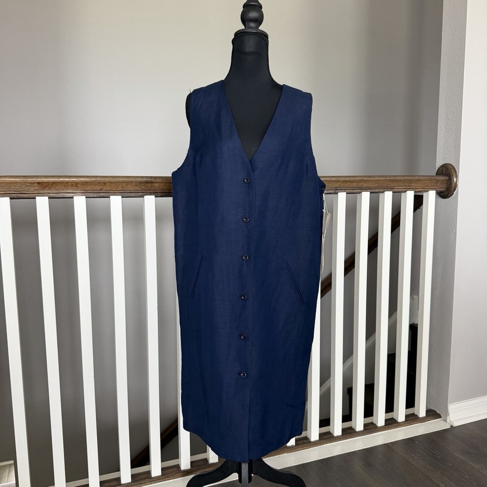 VTG Harve Benard NWT Linen Blend Shirt Dress Sz 10 Blue Sleeveless  Preppy